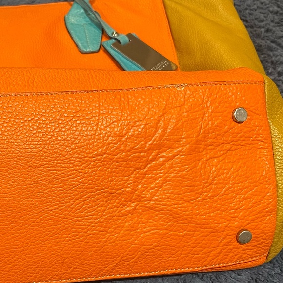 CLAUDIA FIRENZE Tan/ Tangerine /
Blue Leather Maxi Tote Bag - Picture 4 of 15